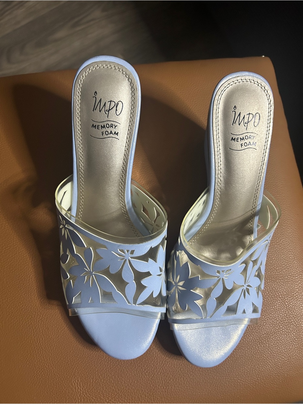 Impo Pale Blue Floral Cutout Slide Mules